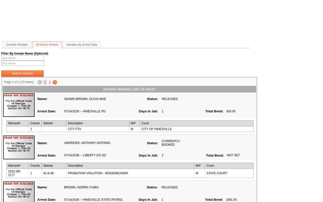 Liberty County 24-hour jail release status report