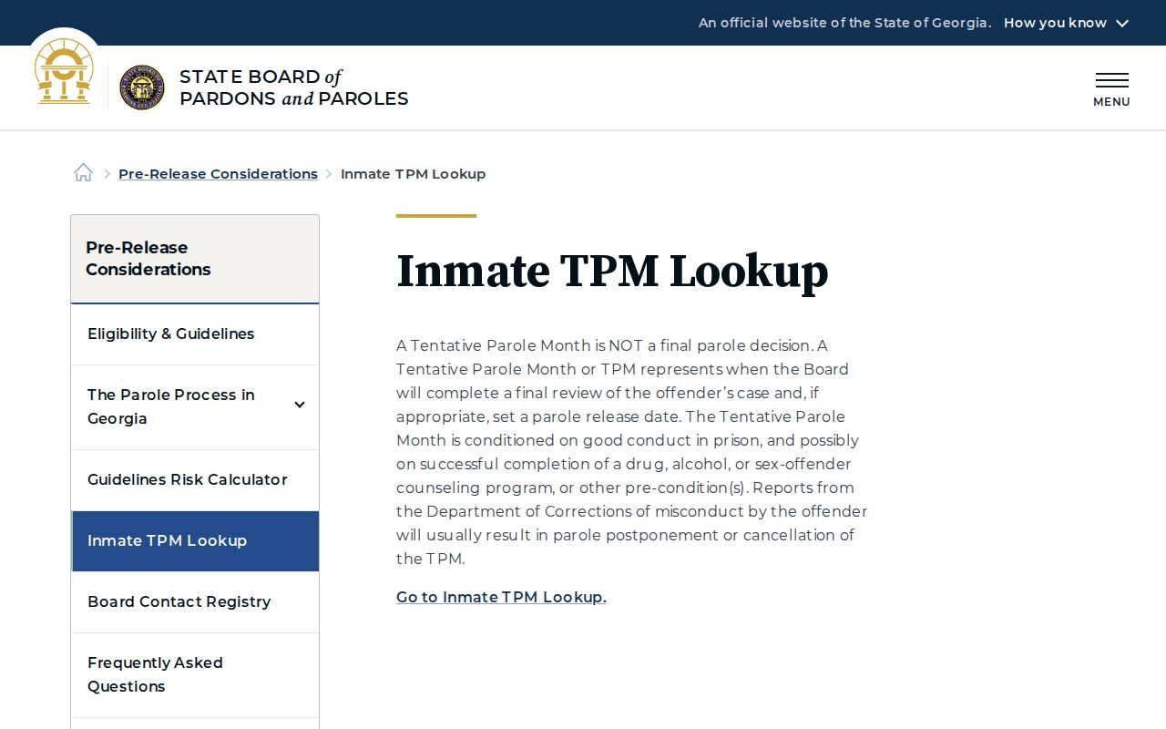 Liberty County projected release date and Georgia Tentative Parole Month explanation