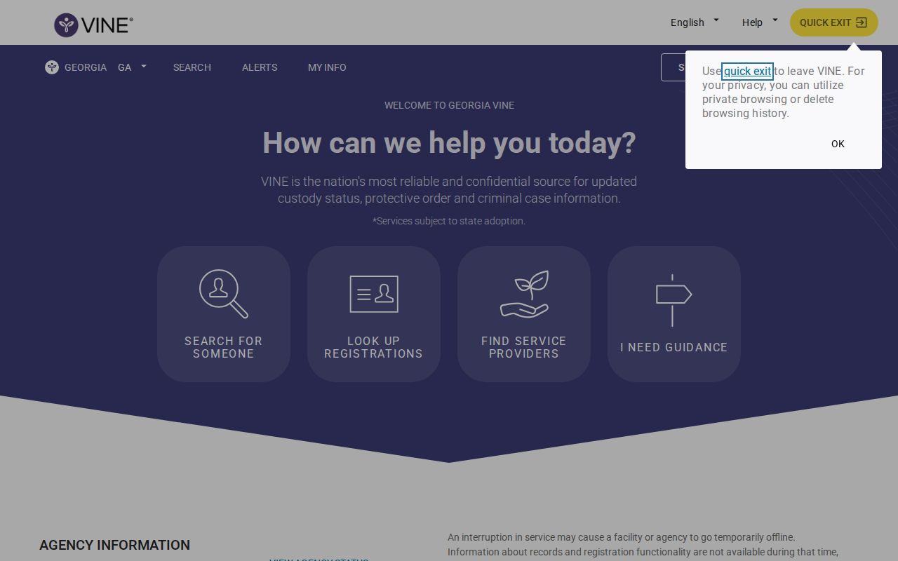 Liberty County VINELink inmate search and release notification screen